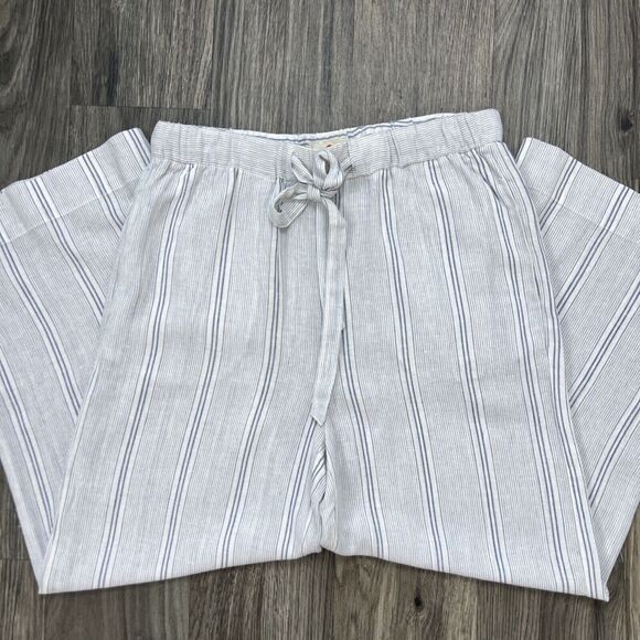 Marine Layer Aly Pants Wide Leg Linen Blend Size Small White Blue Striped - Picture 2 of 8